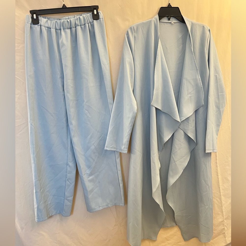 Baby blue two piece pant/cardigan set